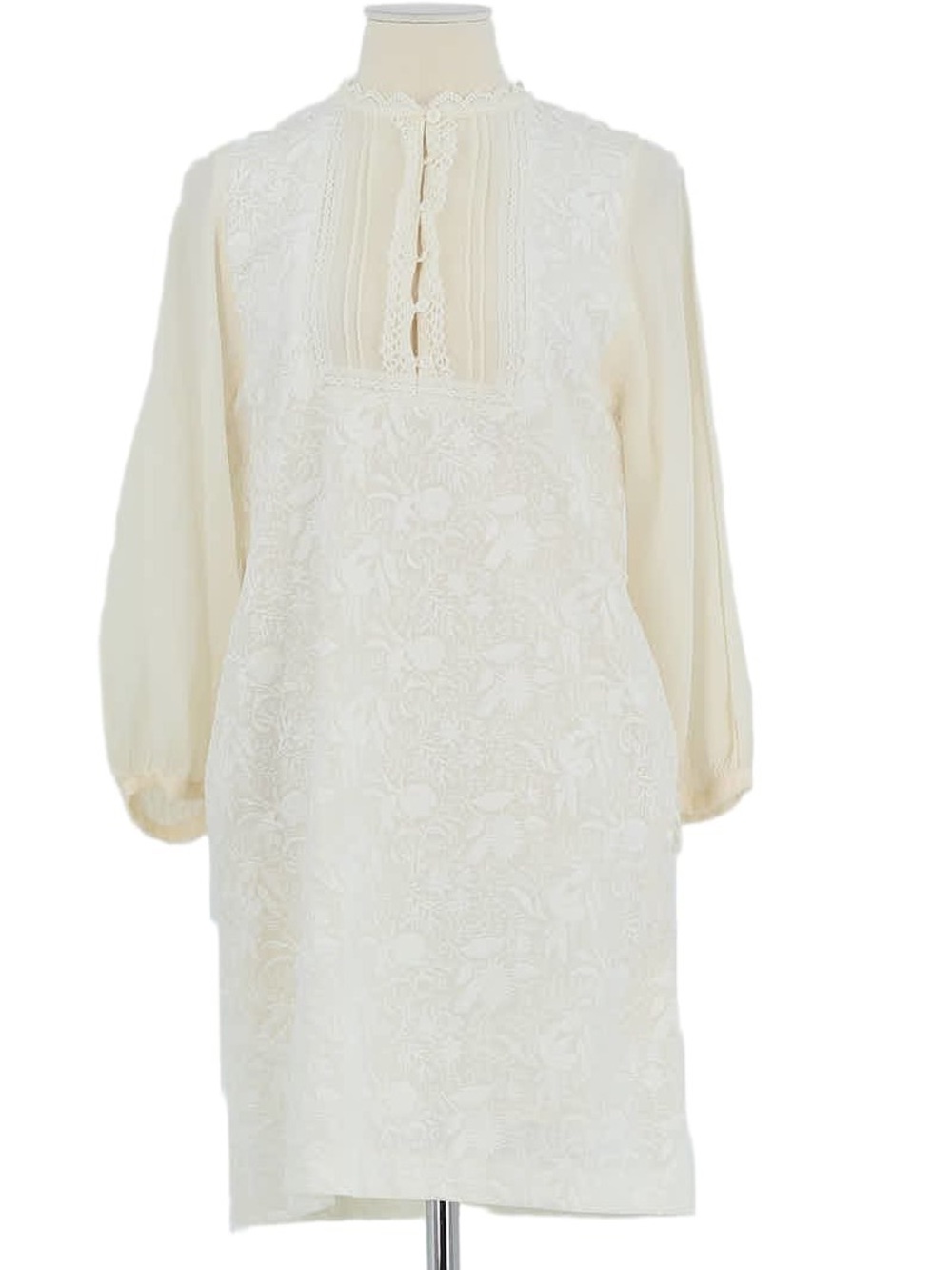 Vanessa Bruno French Girl Romantic Boheme White Embroidered Silk Lined  Dress 4
